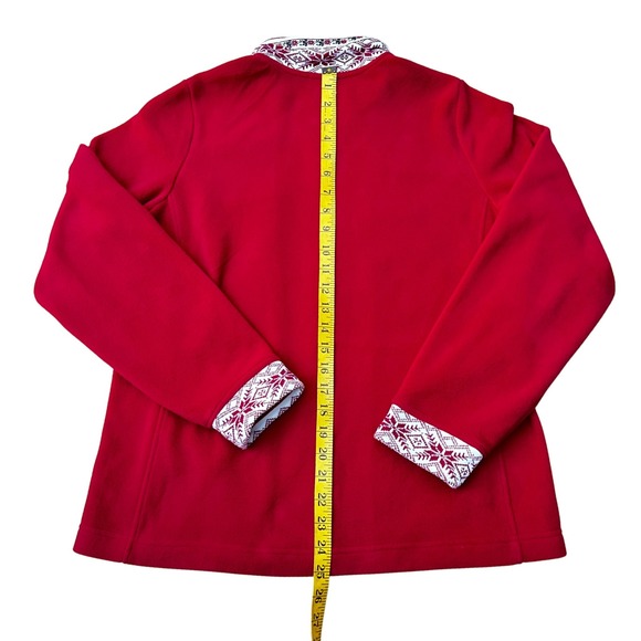 LL Bean Womens Red Fleece Jacket Nordic Fair Isle Print Full Zip Cozy Size Med - Picture 8 of 11